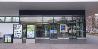 ALDI bolt bejárata Budapesten.