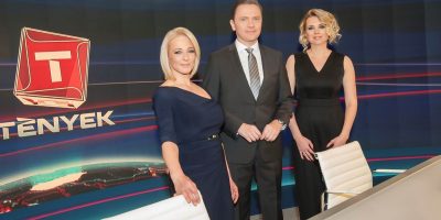Marsi Anikó, Gönczi Gábor, a Tények műsorvezetői és a Tényeket felügyelő Kökény-Szalai Vivien, a Tv2 hírigazgatója