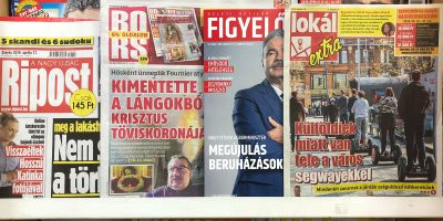 Balról jobbra végig a fideszes médiaholding lapjai láthatók. Fotó: Ladányi András / Media1
