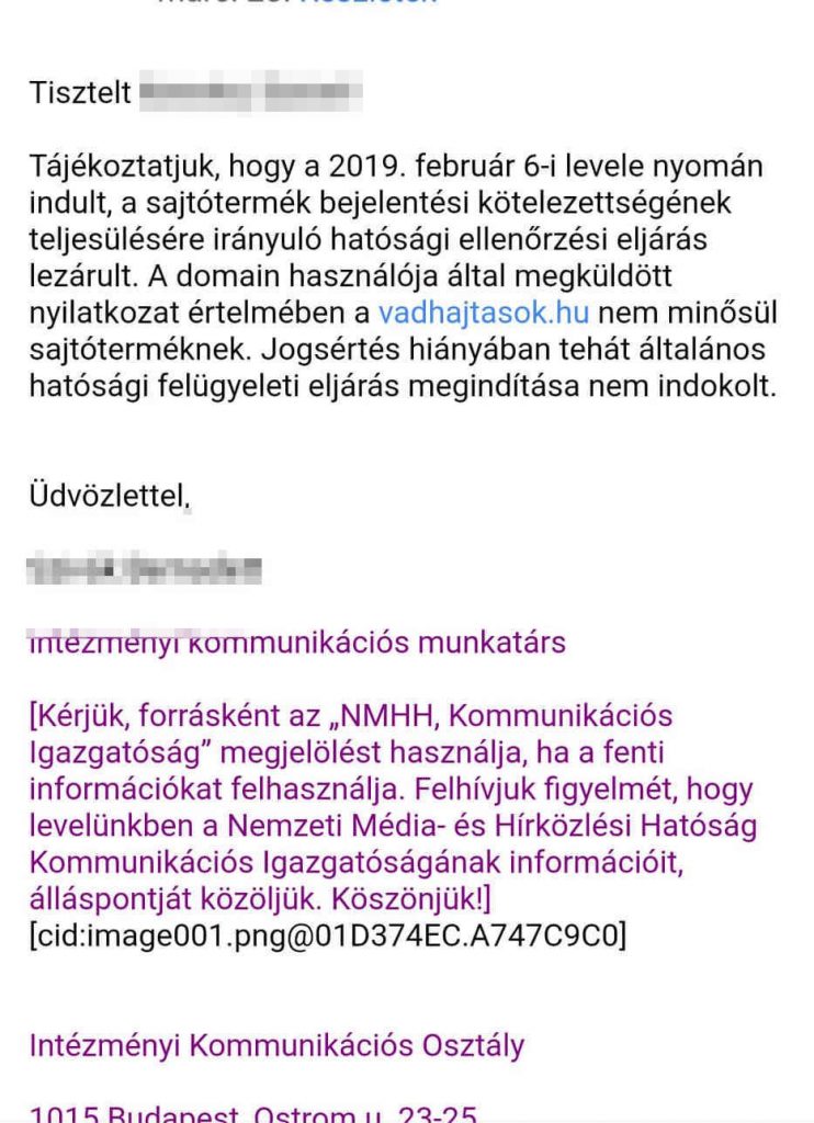 Az NMHH elutasító levele a Vadhajtások kapcsán