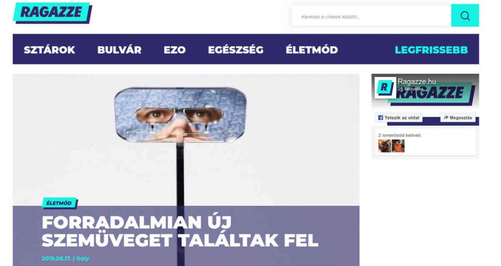 A Ragazze nyitóoldalának egy részlete