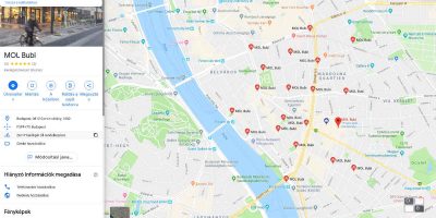 MOL Bubi pontok és a szabad kapacitás a Google Térképen fotó: képernyőkép / Media1.hu