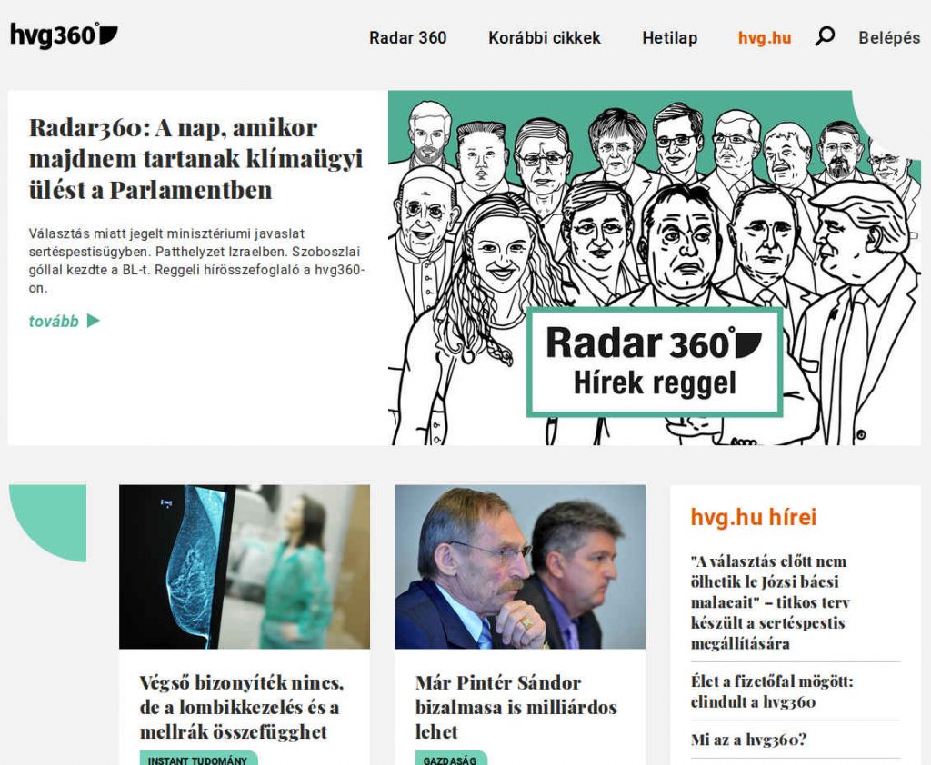 A hvg360 honlap megjelenése az induláskor