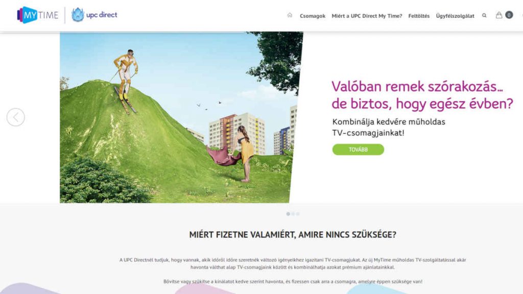 A UPC Direct MyTime nevű feltöltőkártyás szolgáltatásának honlapja