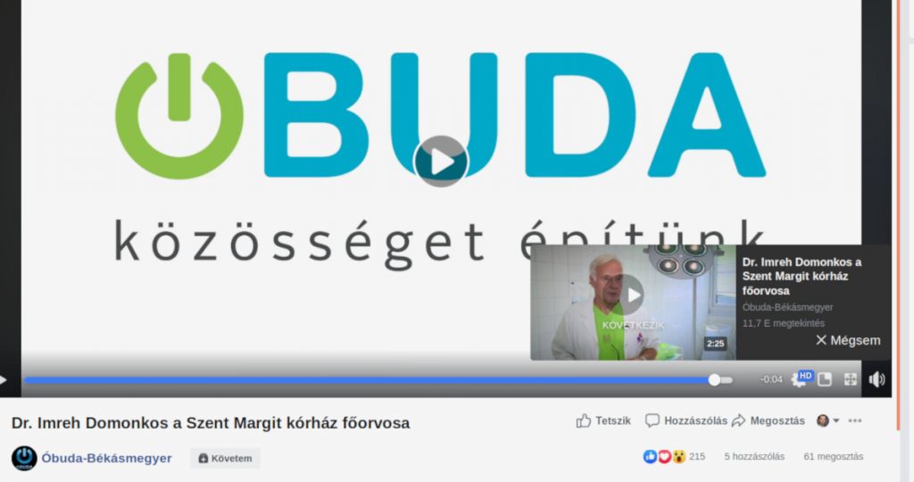 Az Óbuda-Békásmegyer Facebok oldalon lévő egyik videó pillanata