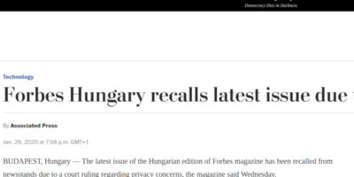 A The Washington Postban közölt, a magyar Forbes visszahívásáról szóló hír egy részlete