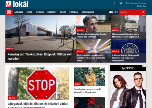 A Lokál nyitóoldala jelenleg