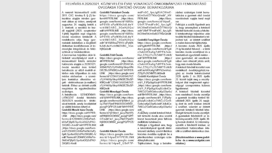 A Gödöllői Szolgálatban közölt felhívás - a kép nagyítható