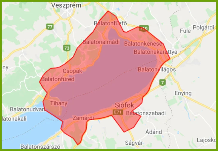 A kifli.hu szállítási területe a Balatonnál