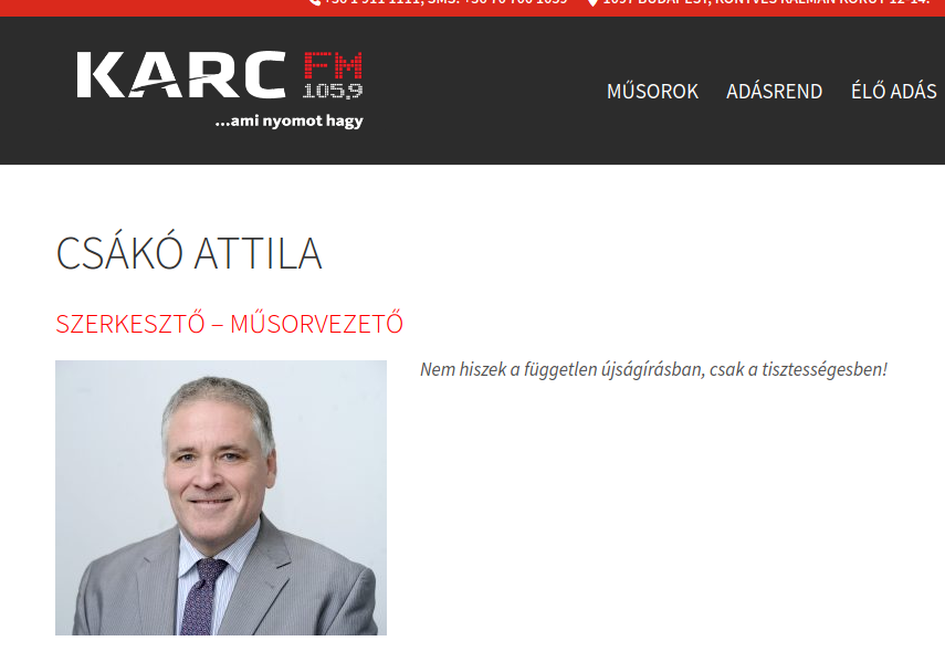 Csákó Attila, az Észak új főszerkesztőjének a Karc FM weboldalán közzétett hitvallása