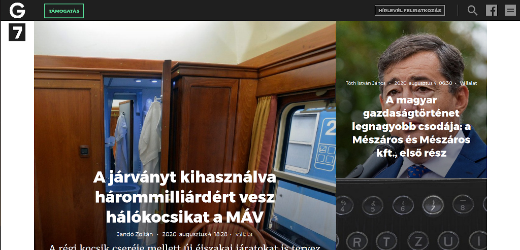 A g7.hu nyitóoldala