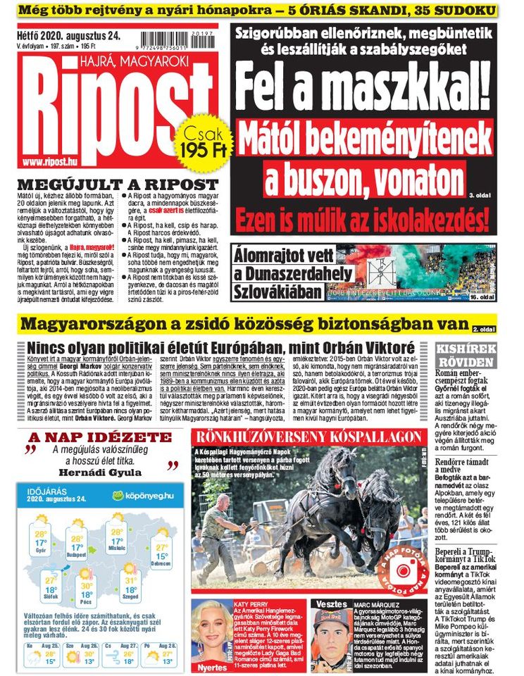 A Ripost címoldala a megújulás után