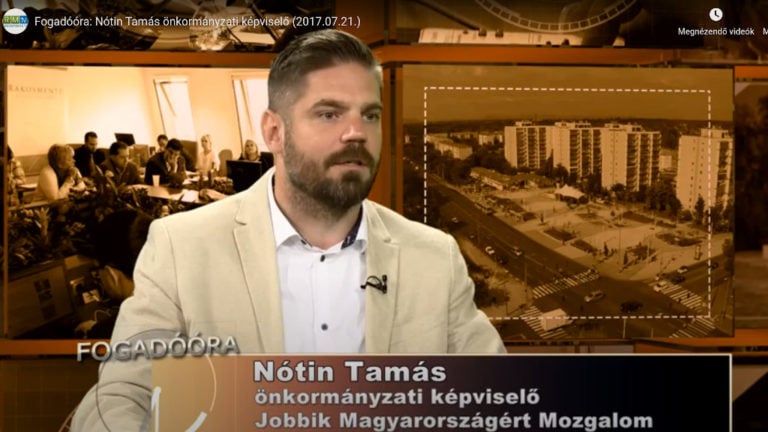 Nótin Tamás, a Jobbik képviselőjeként a Rákosmente TV vendégeként 2017-ben