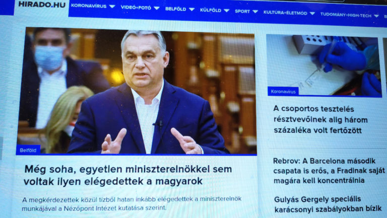 A hirado.hu nyitóoldalának egy részlete