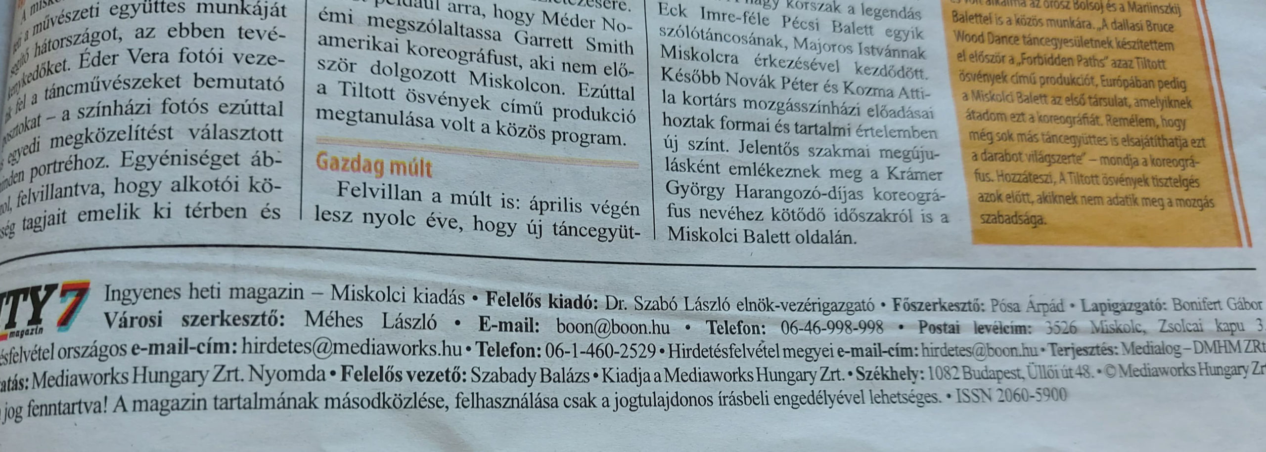 A City7 miskolci kiadványának impresszuma, benne Méhes László nevével