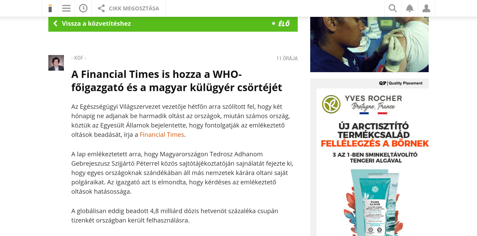 A Financial Times is hozza a WHO főigazgató és a magyar külügyér csörtéjét