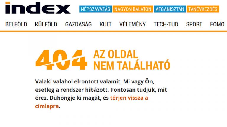 Az Index 404-es hibaüzenete