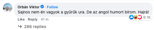 Orbán Viktor kommentje Galla Miklós posztja alatt.