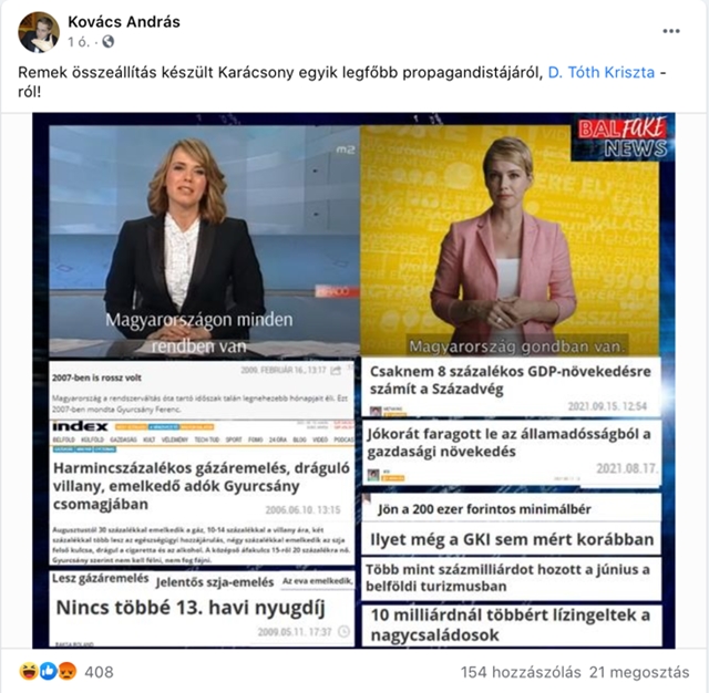 Kovács András Facebook posztja.
