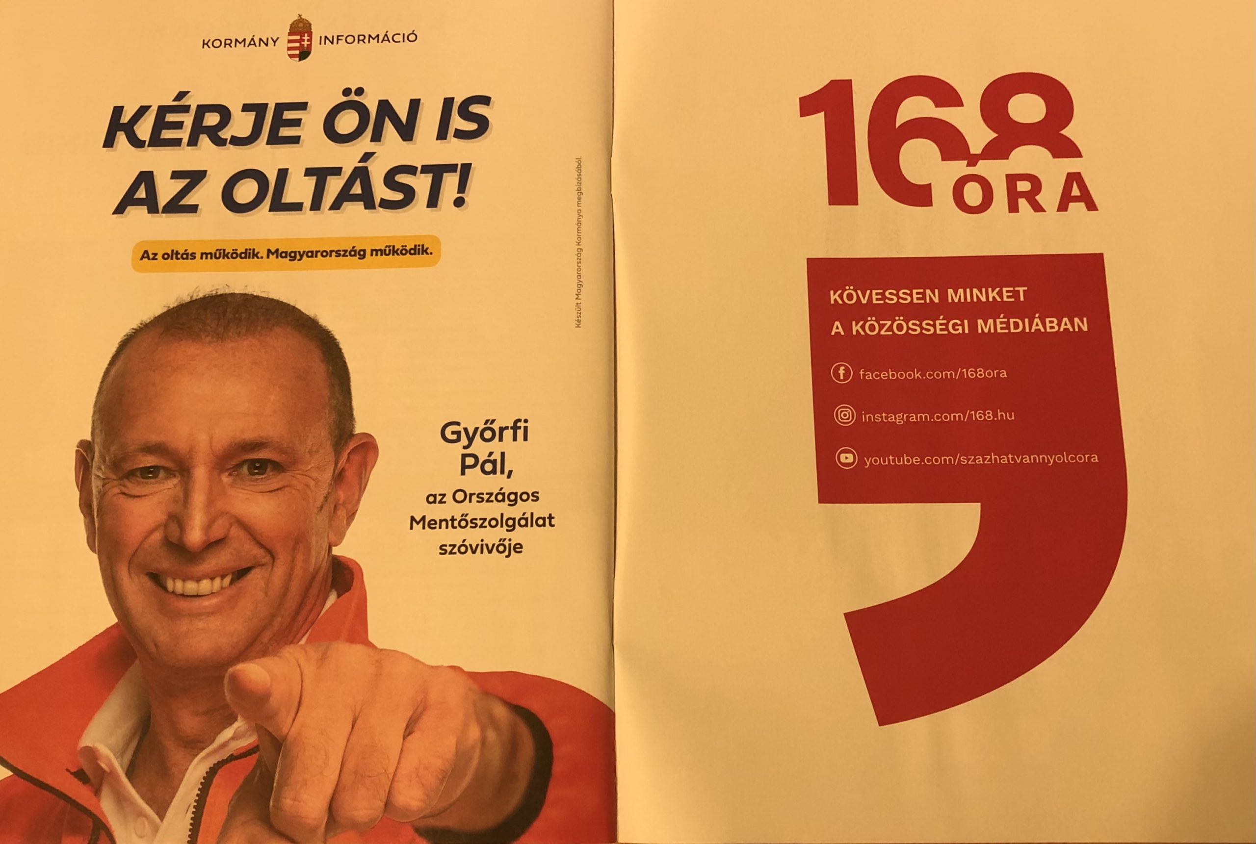 Kormányzati hirdetés a 168 Óra című hetilapban.