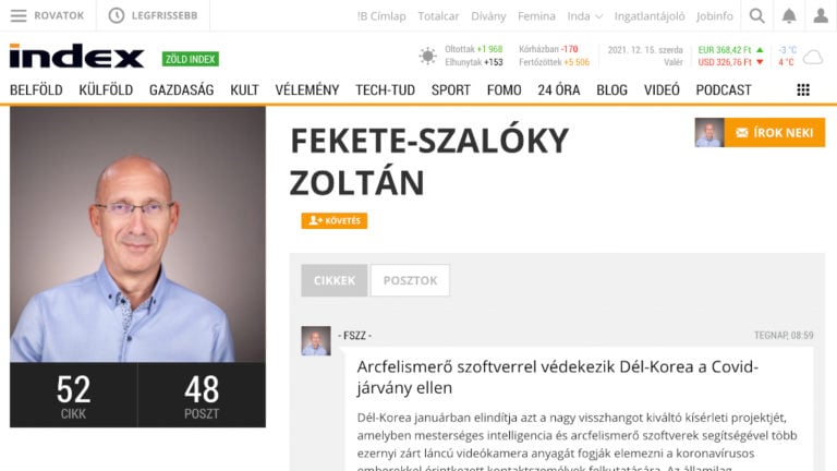 Fekete-Szalóky Zoltán, az Index.hu főszerkesztője a portál impresszumában.