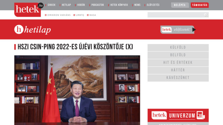 Hszi Csin-ping újévi köszöntője a Hetek online felületén.