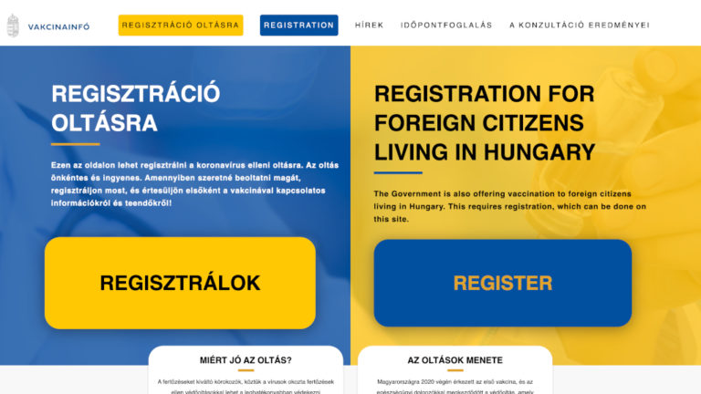 A vakcinainfo.gov.hu nyitóoldala.