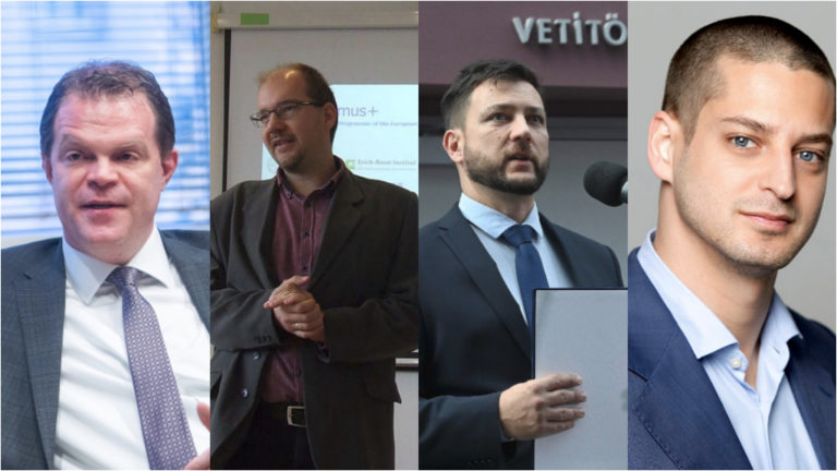 Koltay András (Médiatanács), Polyák Gábor (ellenzéki sajtókabinet), Papp Dániel (MTVA), Ungár Péter (LMP) b-j