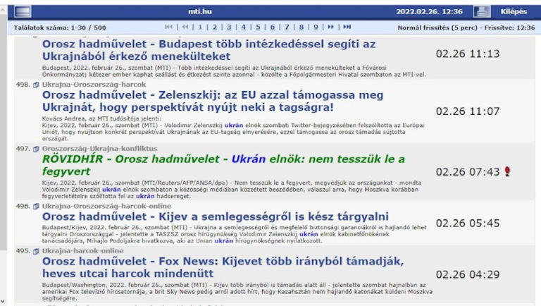 Az MTI híreiben folyamatosan orosz hadműveletként említi az Oroszország által indított Ukrajna elleni háborút. Fotó: Kulcsár László / Infovilág fotója