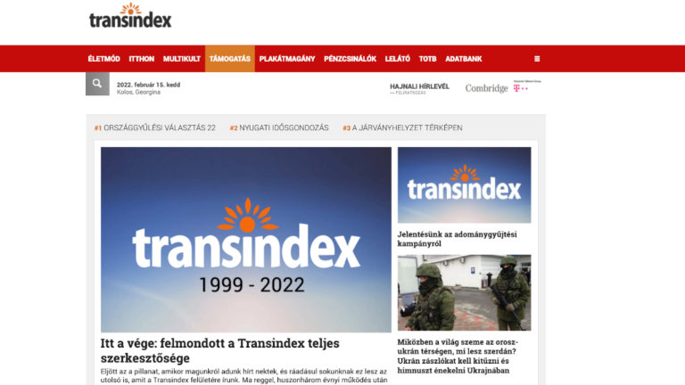 A Transindex címlapja.