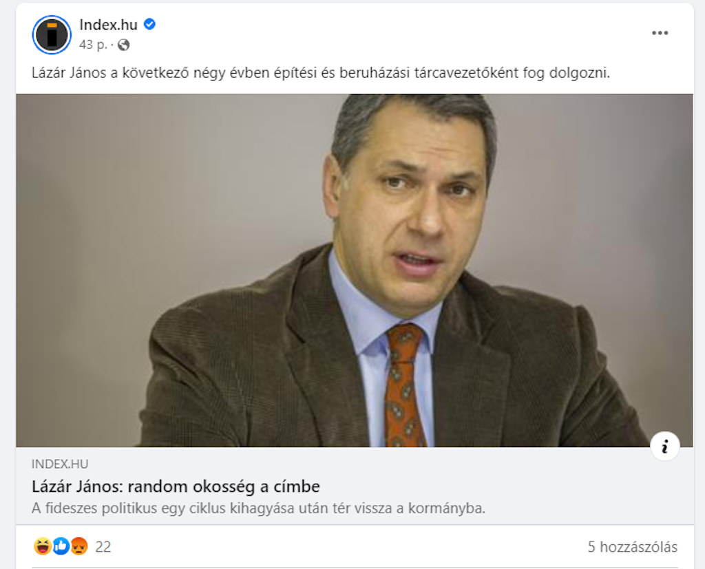 Lázár János: Random okosség a címben az Indexen