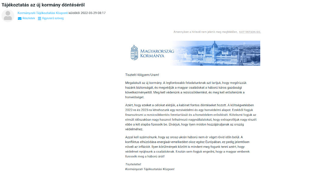 A kormányzat által a COVID-oltásra regisztáltak számára a hétvégén megküldött spam teljes tartalma