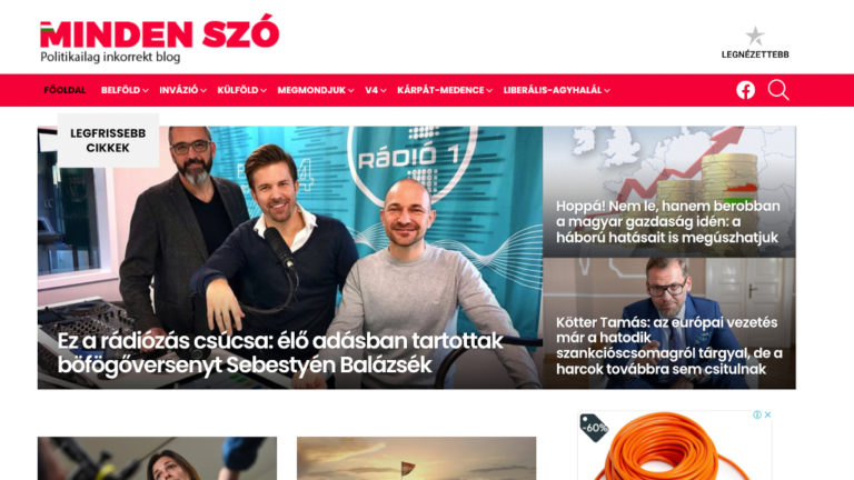 A mindenszo.hu portál kezdőlapja 2022. május 4-én.