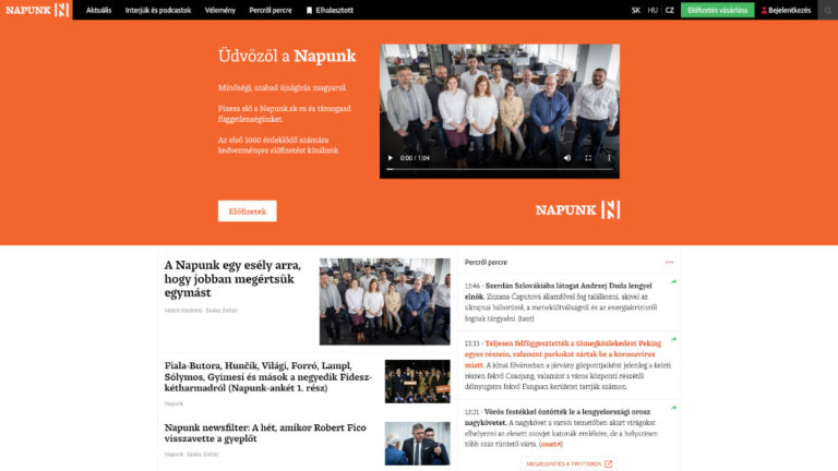 A napunk.dennikn.sk/hu címlapja 2022. május 9-én.