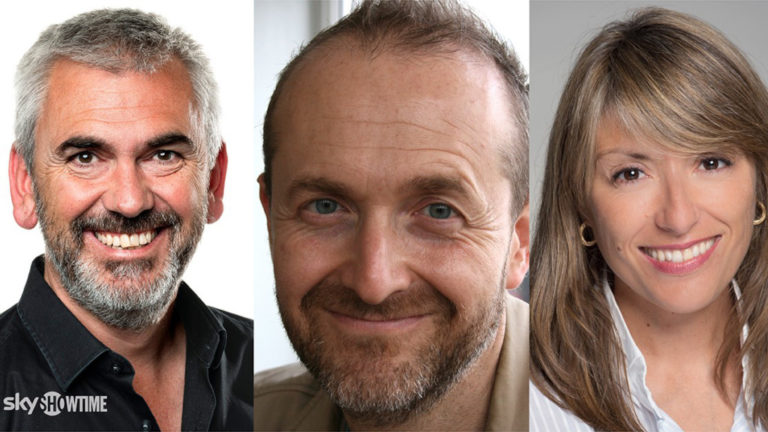 Richard Thurston (b), Jon Farrar (k) és Raquel Berzosa (j), a SkyShowTime újonnan kinevezett felsővezetői.