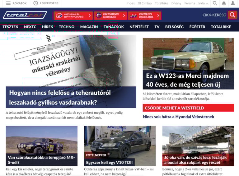 A Totalcar.hu címlapja 2022. június 21-én.