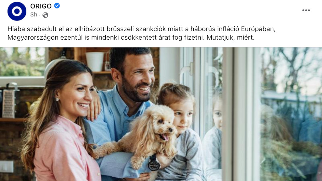 Az átlagfogyasztásig marad a rezsicsökkentés című írás az Origón, a portál Facebook-oldalán megosztva.