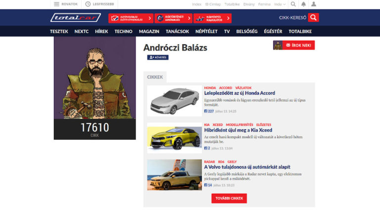 Andróczi Balázs, a Totalcar távozó hírszerkesztője a lap impresszumában