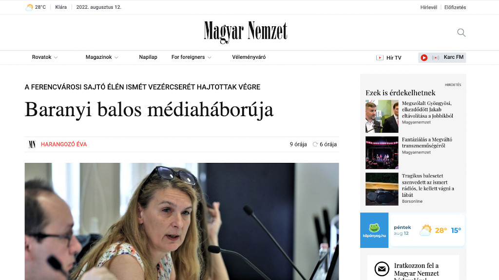 „Baranyi balos médiaháborúja” című írás a magyarnemzet.hu portálon.