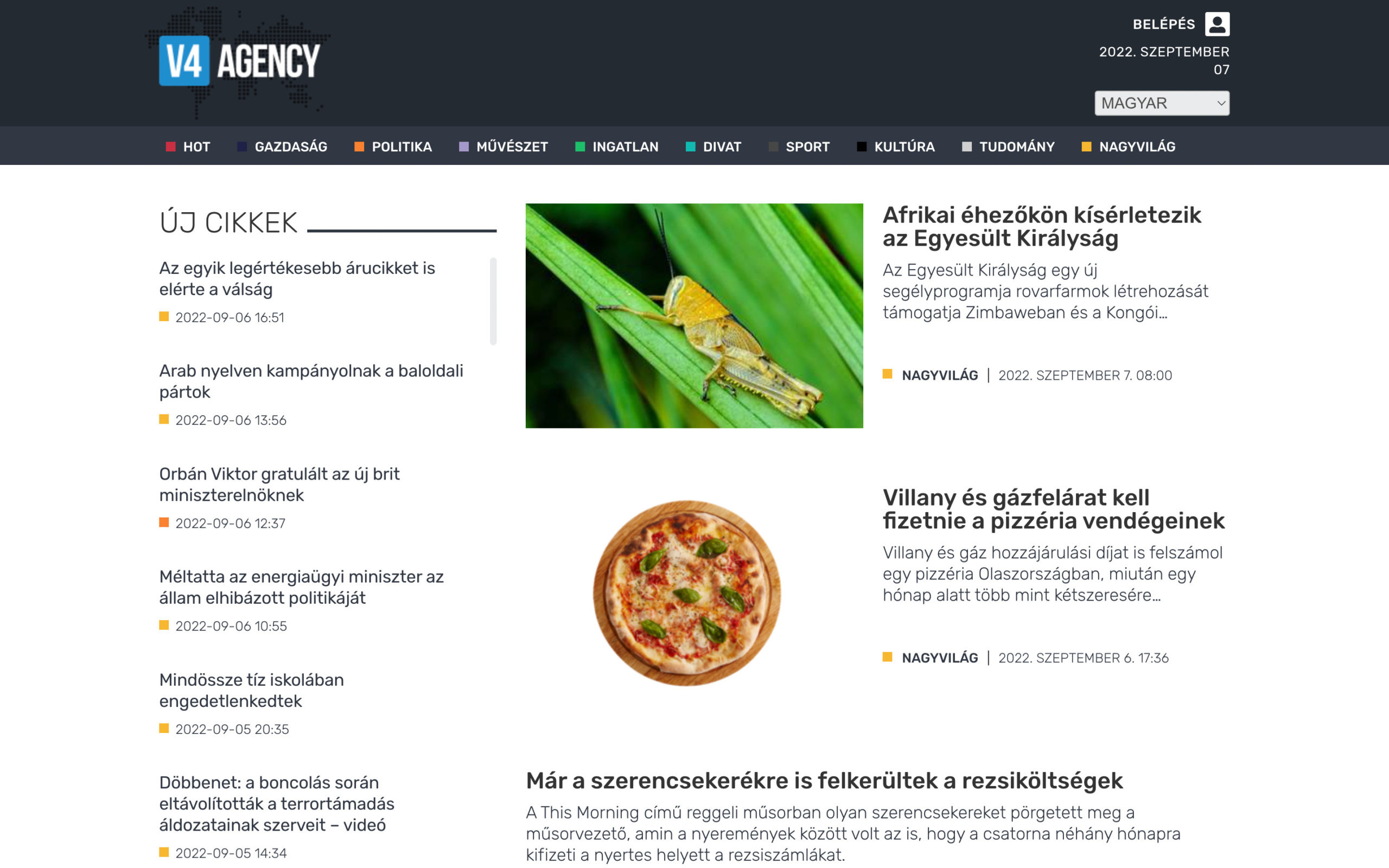 A V4NA.com címlapja 2022. szeptember 7-én.