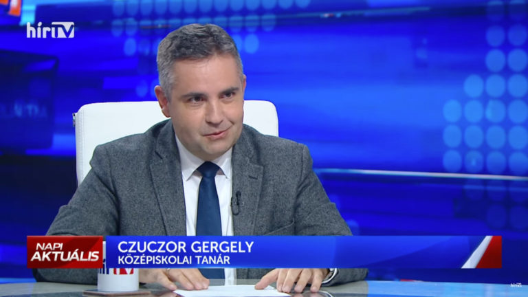 Czuczor Gergely középiskolai tanár, a Fidesz budaörsi elnöke és az Eurolex PR-tanácsadója a HírTV Napi Aktuális című műsorában.