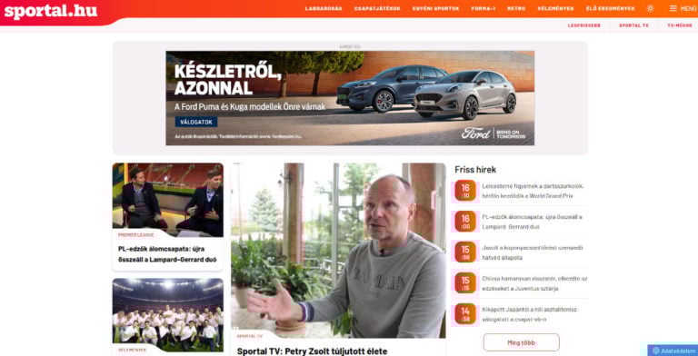 Így néz ki a SPortal nyitóoldala