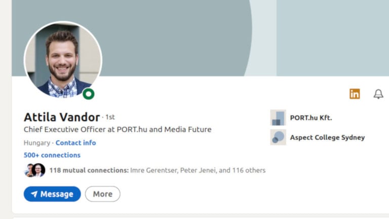 Vándor Attila, az Indamedia távozó munkatársának LinkedIn-oldala
