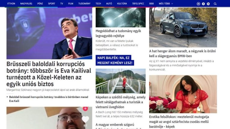 Az origo címlapja 2023. február 12-én, a Schadl-Völner-ügy előkészítő tárgyalása után