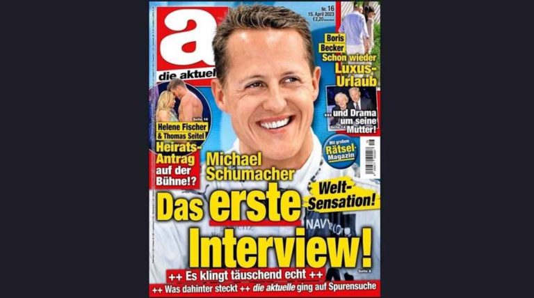 A Die Aktuelle címlapja a mesterséges intelligencia által írt Schumacher-interjúval.