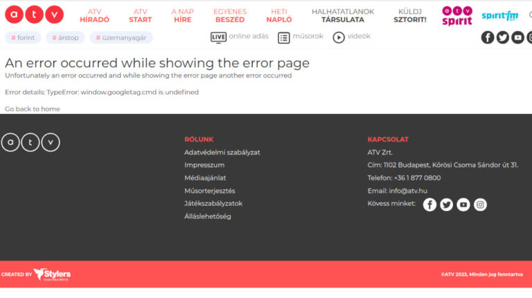 DDos támadás az ATV oldala ellen 2023.04.23-án,. 20:36-kog még mindig hibát jelez az oldal