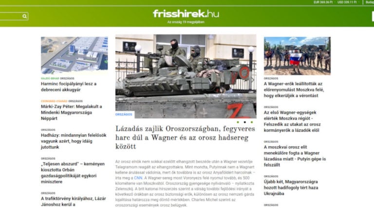 A Frisshirek.hu nyitóoldala 2023.06.26-án, 12:06:55-kor