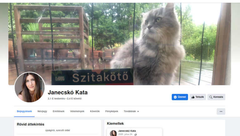 Janecskó Kata szerzői oldala a Facebookon