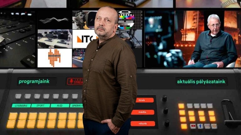 Lukács Csaba, a Magyar Hang újságírója (előtérben) és a Nemzeti Tehetséggondozó honlapja a háttérben