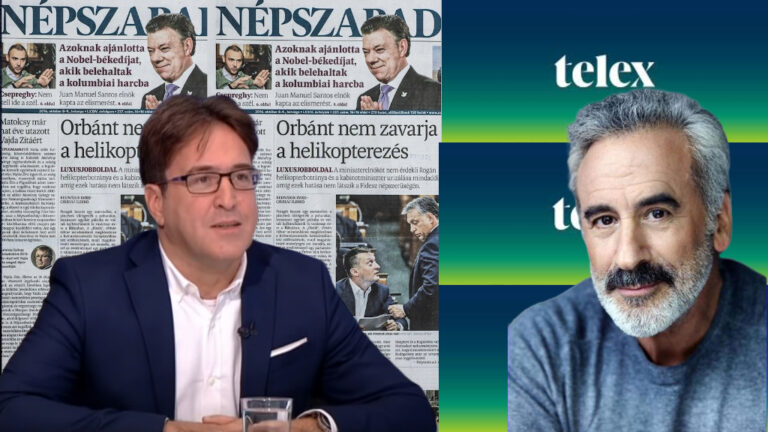 Murányi András, a Népszabadság utolsó főszerkesztője (balra) és Kepes András műsorvezető-író-újságíró jobbra